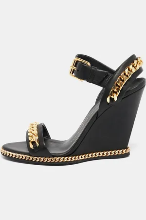 Giuseppe Zanotti Leather Chain Link Detail Wedge Ankle Strap Sandals Size 38