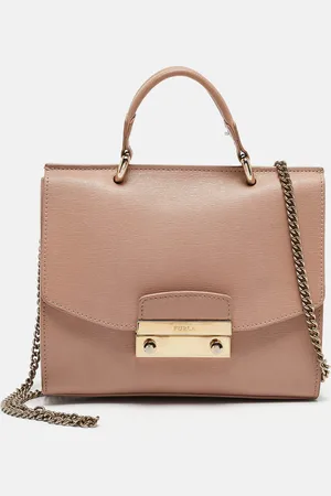 Furla Pale Saffiano Leather Metropolis Flap Top Handle Bag