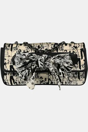 CHANEL White Silk Lambskin Leather Choco Bar Shoulder Bag