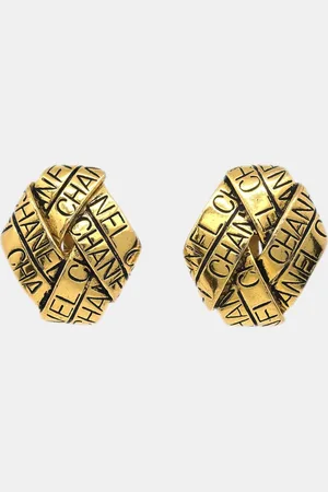 CHANEL Plated Rhombus Clip-On Earrings