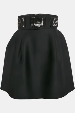Elisabetta Franchi Faux Leather Belted Neoprene Flared Mini Skirt M