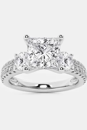 Evolve 14K Gold Princess & Round Lab Grown Diamond Engagement Ring with Double Row Side Accents US 7 (3 ctw)