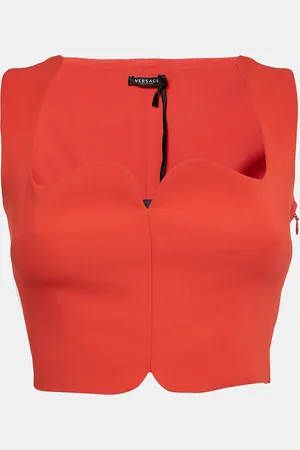 VERSACE Crepe Sweetheart Neck Cady Crop Top XS