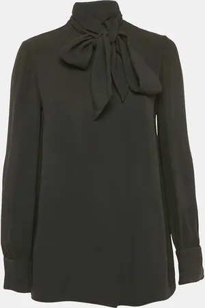 VALENTINO Silk Blend Crepe Tie-Up Neck Detail Top M