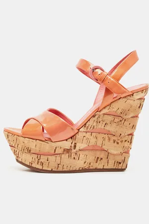 Casadei Patent Leather Cork Wedge Ankle Strap Sandals Size 38