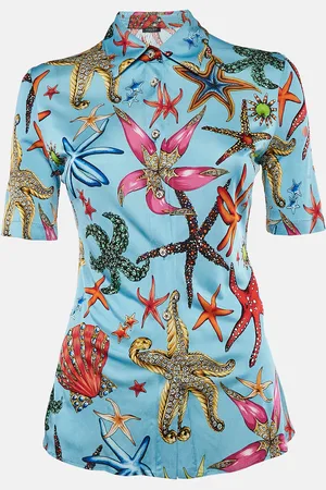 VERSACE Star Fish Print Jersey Button Front Tresor De La Mer Blouse S