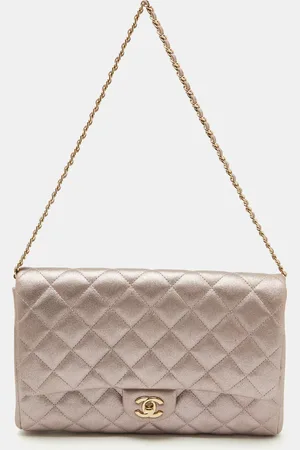 CHANEL Metallic Pink Quilted Leather Chain Flap Clutch