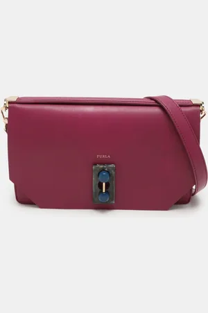 Furla Magenta Leather Embellished Flap Shoulder Bag