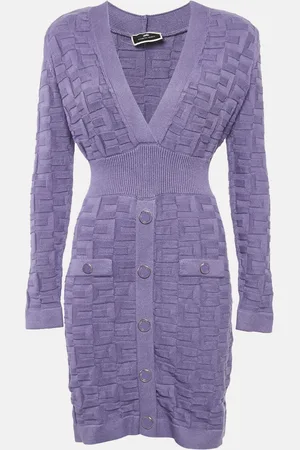 Elisabetta Franchi Knit Patterned V-Neck Mini Dress M