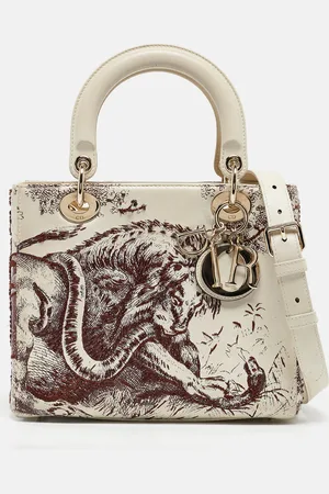 Dior Off Leather Medium Embroidered Beads Lady Tote