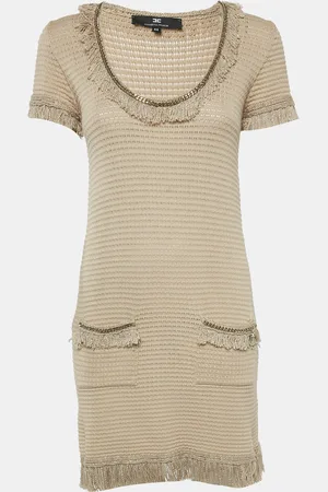 Elisabetta Franchi Cotton Blend Knit Fringed Mini Dress M