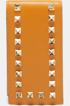 VALENTINO Mustard Leather Rockstud iPhone Flip Case