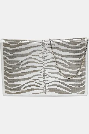 Roberto Cavalli Perforated Zebra Effect Leather Chain Flap Clutch