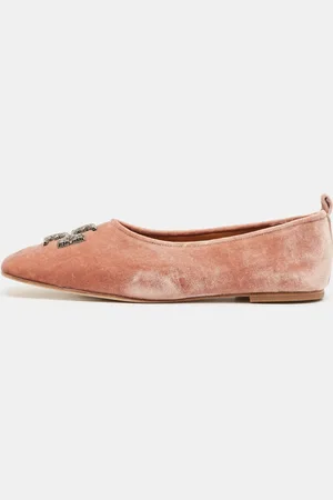 Tory Burch Peach Velvet Eleanor Crystal Ballet Flats Size 41