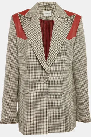 MAGDA BUTRYM Checked Leather Trim Embroidered Arkansas Blazer M