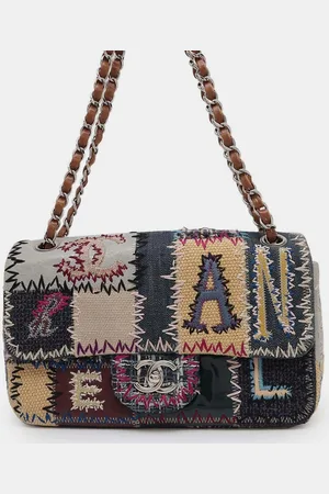 CHANEL Denim Canvas Leather Patchwork Chain Shoulder Bag