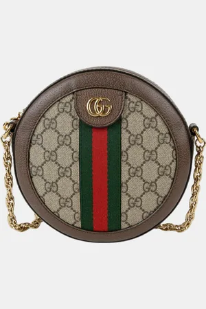 Gucci Brown GG Supreme Monogram Web Mini Ophidia Round Shoulder Bag
