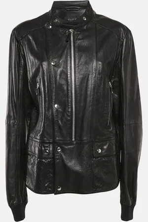 Gucci Pinhole Pattern Leather Zip-Up Jacket XL