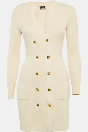 Elisabetta Franchi Rib Knit Double Breasted Mini Dress S