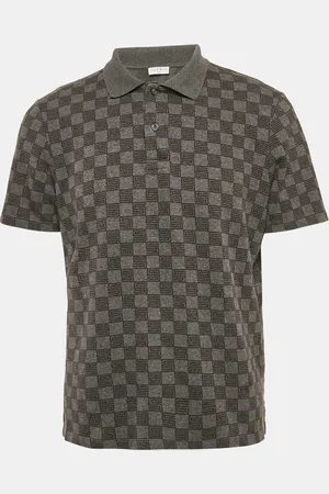 Sandro Check Print Cotton Pique Polo T-Shirt L