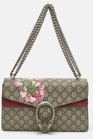 Gucci /Burgundy GG Supreme Canvas and Suede Dionysus Blooms Shoulder Bag