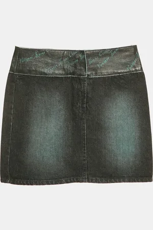VERSACE Black Washed Denim Leather Detail Mini Skirt M
