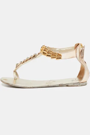 Giuseppe Zanotti Leather Embellished Ankle Strap Flat Sandals Size 41