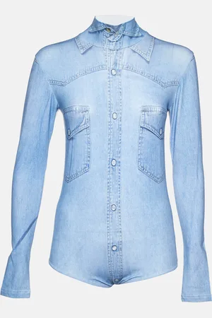 Vetements Denim Print Cotton Long Sleeve Bodysuit S