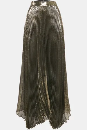 ALICE+OLIVIA Lamé Silk Plisse Maxi Skirt S