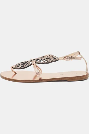 SOPHIA WEBSTER Rose /Black Leather Studded Butterfly Flat Sandals Size 36.5