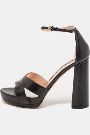 Rochas Leather and Lizard Embossed Leather Ankle Strap Sandals Size 40
