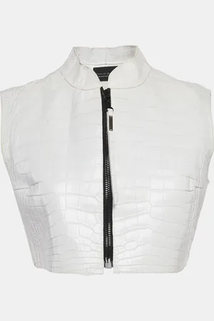 DENNIS BASSO Leather Zip-Up Crop Vest S