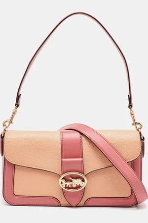 Coach Peach/Coral Leather Colorblock Georgie Shoulder Bag