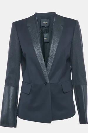 Maje Leather Trim and Wool Single Breasted Blazer M