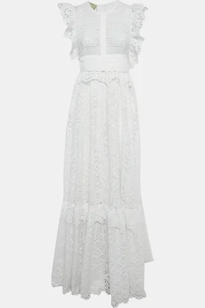 Elie saab Broderie Anglaise Cotton Tiered Maxi Dress M