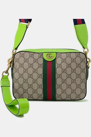 Gucci Ophidia Small /Green Leather Gg Supremecanvas Cross Body Bag