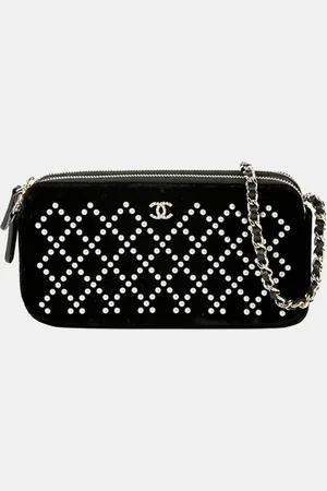 CHANEL Velvet Pearl Quilted Double Zipper Wallet on Chain