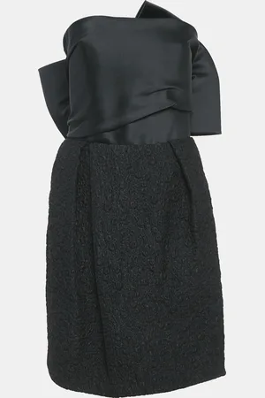 Lanvin Satin and Textured Jacquard Bow Detail Strapless Mini Dress M