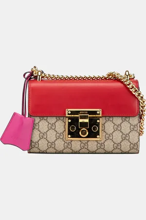 Gucci /Brown Small GG Supreme Padlock Crossbody Bag