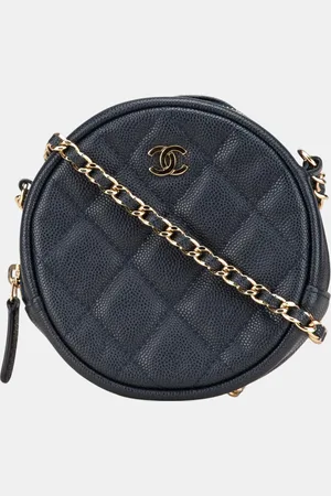 CHANEL CC Quilted Caviar Round Clutch With Chain