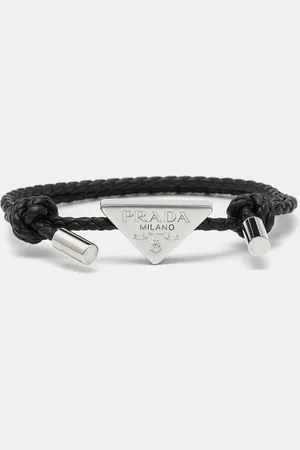 Prada Leather Silver Tone Bracelet
