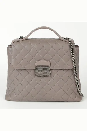 CHANEL Gray Leather Flap Tote Bag