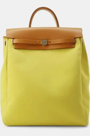 Hermès Ad Lime/Natural Toile Officier Vache Hunter Leather Herbag Zip PM Bag