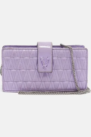 VERSACE Lilac Quilted Patent Leather Virtus Wallet on Chain
