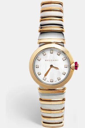 Bvlgari Mother of Pearl Diamond 18K Rose Gold Stainless Steel Lvcea 102194 Women