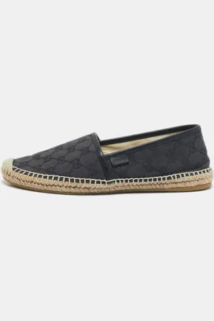 Gucci GG Canvas and Leather Espadrille Flats Size 38.5