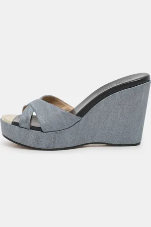 Jimmy Choo Denim Prima Wedge Sandals Size 37.5