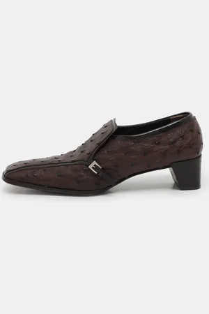 Prada Ostrich Leather Belted Loafers Size 40.5