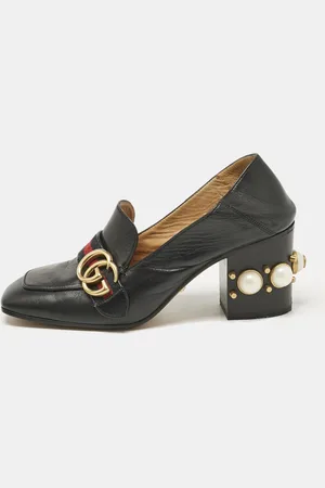Gucci Leather GG Pearl Studded Loafer Pumps Size 37.5
