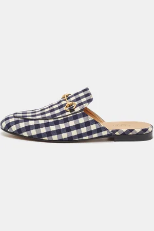 Gucci /White Canvas and Leather Princetown Mules Sandals Size 38